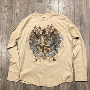 Route 66 Cream Long Sleeve Tee with Graphic Design